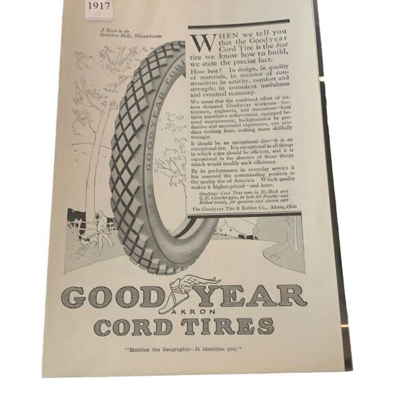 Vintage 1917 GoodYear Akron Cord Tires Ad Advertisement - Picture 3 of 4